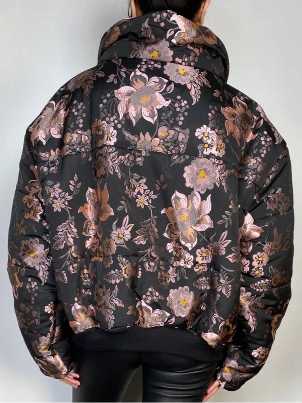 Free People Oversized Jacquard Puffer Floral Jacket, Size M